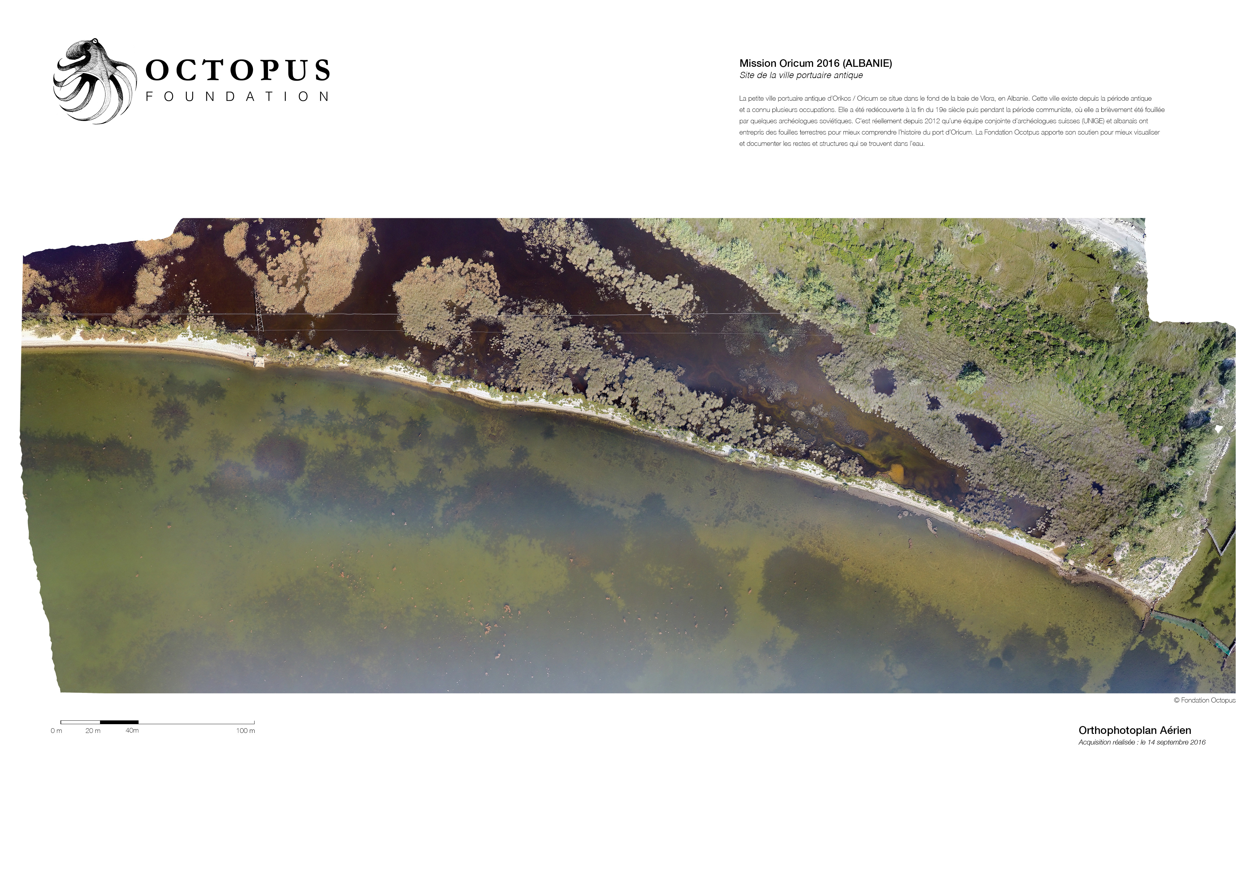 L'orthophotoplan qui a révélé des centaines de structures sous la surface de l'eau de la lagune d'Oricum © Octopus Foundation